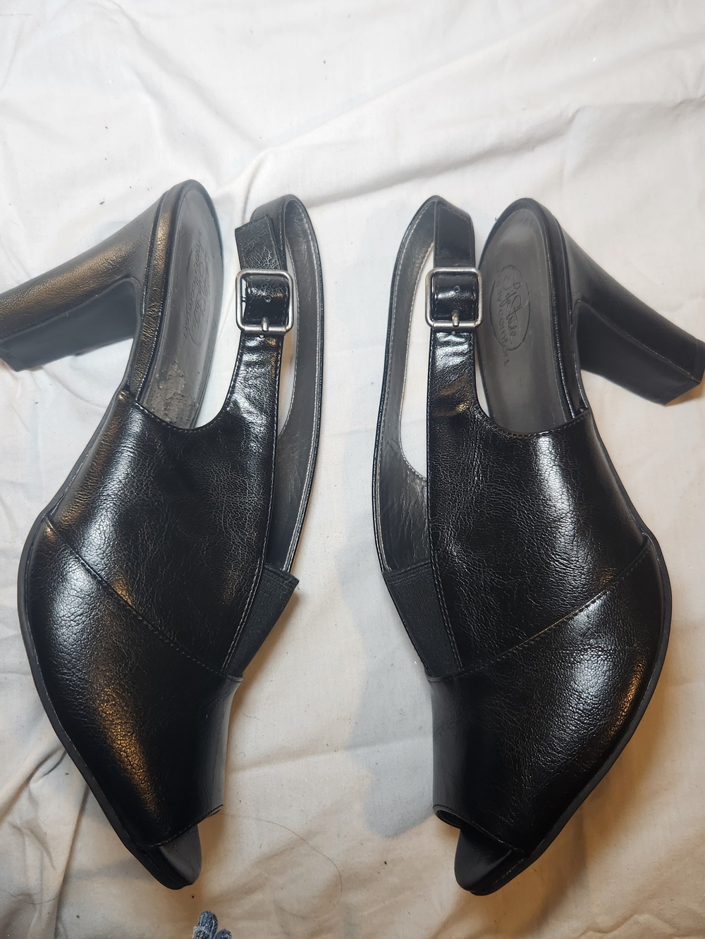 Life Stride Black Peep-Toe Slingback Sandals 10